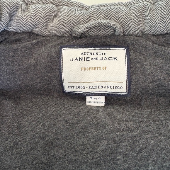 Janie and Jack Kids Herringbone Puffer Vest Grey Lined Snap Front Close Size 3-4 - Picture 4 of 10